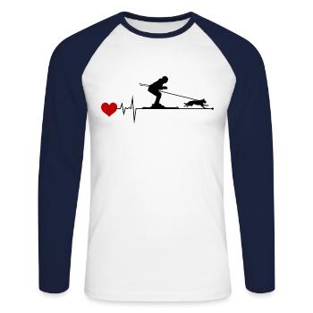 Dog Skijoring Skiing Winter Sport Heartbeat Pulse - Unisex Long Sleeve Baseball T-Shirt - white/navy - Front - Nik (191cm)