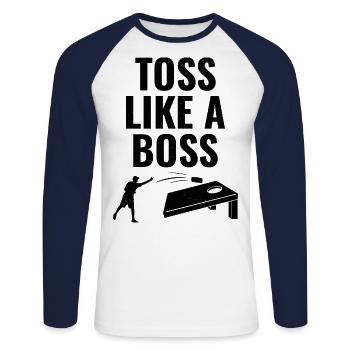 Cornhole Bean Bag Toss Outdoor Rasen Spiel Lustig - Unisex Baseballshirt langarm - Weiß/Navy - Vorne - Nik (191cm)