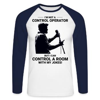 Opérateur de radio amateur Stand-up Comedy Control Room - T-shirt baseball manches longues Homme - blanc/marine - Devant - Nik (191cm)
