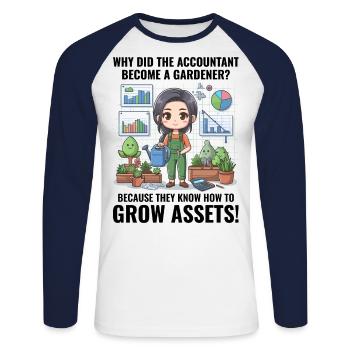 Un comptable devenu le jardin financier d’un jardinier - T-shirt baseball manches longues Homme - blanc/marine - Devant - Nik (191cm)