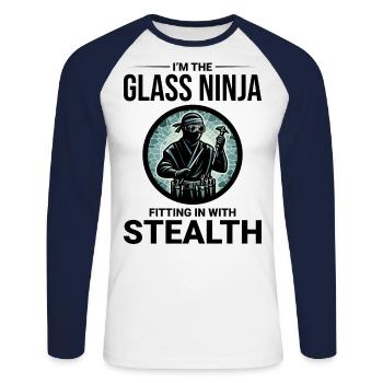 Vitrier Vitreur Vitrerie Ninja - T-shirt baseball manches longues Homme - blanc/marine - Devant - Nik (191cm)