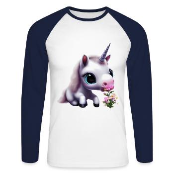 Joli bouquet d’odeurs de licorne - T-shirt baseball manches longues Homme - blanc/marine - Devant - Nik (191cm)