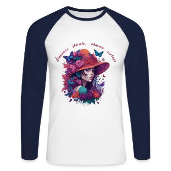 Élégance florale charme vintage 2 - T-shirt baseball manches longues Homme - blanc/marine - Devant - Nik (191cm)