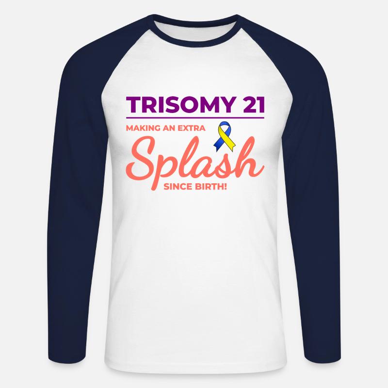 Down-Syndrom-Bewusstsein Trisomie 21 Splash - Unisex Baseballshirt langarm - Weiß/Navy