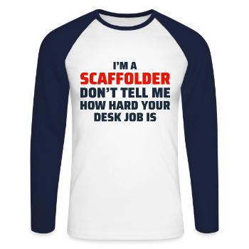 Plate-forme d’échafaudage constructeur d’échafaudage d’échafaudage d’échafaudage - T-shirt baseball manches longues Homme - blanc/marine - Devant - Nik (191cm)