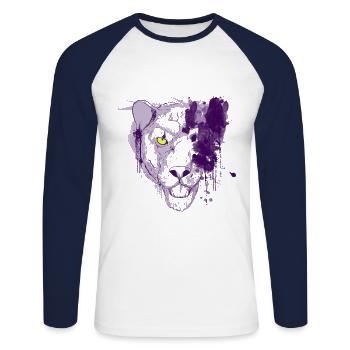 Panther Wild Cat Wild Katze Kunst Art - Unisex Baseballshirt langarm - Weiß/Navy - Vorne - Nik (191cm)