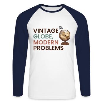 Vintage Globe Modern Problems Travel Humor - Unisex Long Sleeve Baseball T-Shirt - white/navy - Front - Nik (191cm)