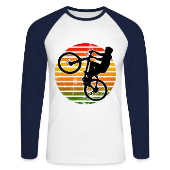 Wheelie Cyclisme Cadeau - T-shirt baseball manches longues Homme - blanc/marine - Devant - Nik (191cm)