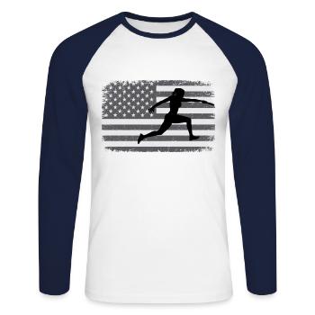 American Flag Relay race athlete track and field - Unisex Long Sleeve Baseball T-Shirt - white/navy - Front - Nik (191cm)