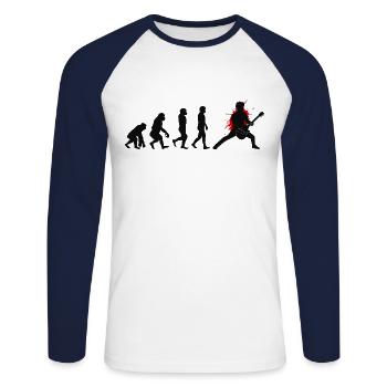 Basse Guitariste Musicien Bassiste Evolution - T-shirt baseball manches longues Homme - blanc/marine - Devant - Nik (191cm)