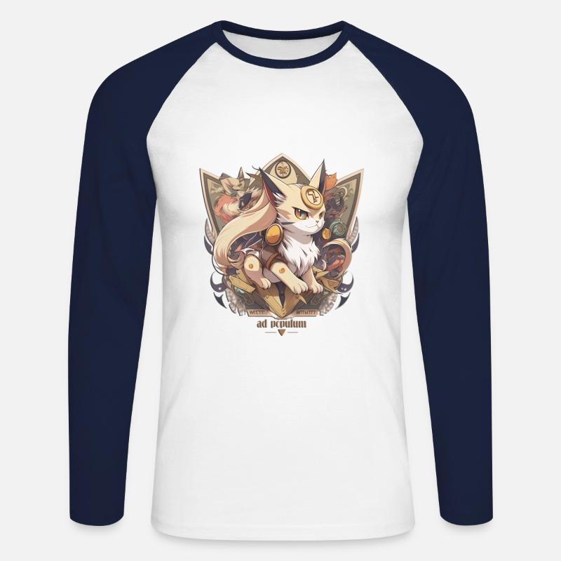 cat#ad_populum - Unisex Baseballshirt langarm - Weiß/Navy
