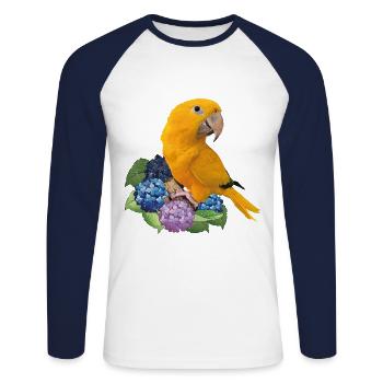 Guaruba Macaw - Unisex Long Sleeve Baseball T-Shirt - white/navy - Front - Nik (191cm)