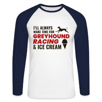 Greyhound Racing Ice Cream Dog Pet Race Animal - Unisex Long Sleeve Baseball T-Shirt - white/navy - Front - Nik (191cm)