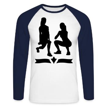 fitness girl squats aérobies - T-shirt baseball manches longues Homme - blanc/marine - Devant - Nik (191cm)