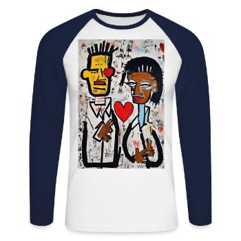 Amour Urbain Éclatant" - T-shirt baseball manches longues Homme - blanc/marine - Devant - Nik (191cm)