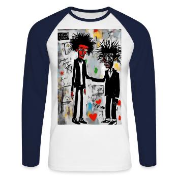 Amour Urbain : Art Pop - T-shirt baseball manches longues Homme - blanc/marine - Devant - Nik (191cm)