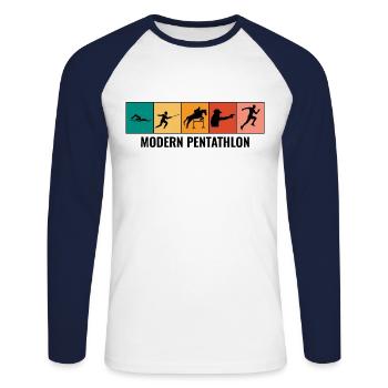 Pentathlon moderne - Escrime Natation Équitation - T-shirt baseball manches longues Homme - blanc/marine - Devant - Nik (191cm)