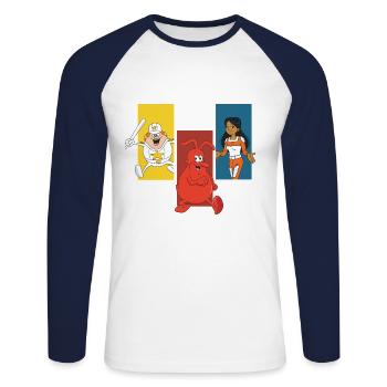 Hello Maestro Mit Polizei Jumbo, Globus Und PSI - Unisex Baseballshirt langarm - Weiß/Navy - Vorne - Nik (191cm)
