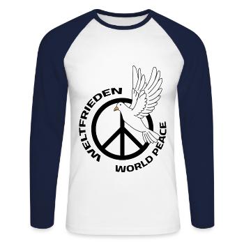 Weltfrieden - World Peace - Unisex Baseballshirt langarm - Weiß/Navy - Vorne - Nik (191cm)