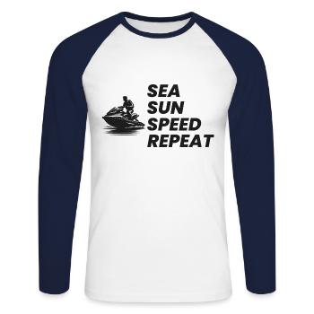 Jet ski Aventure en mer Vitesse Sports nautiques Plaisir - T-shirt baseball manches longues Homme - blanc/marine - Devant - Nik (191cm)