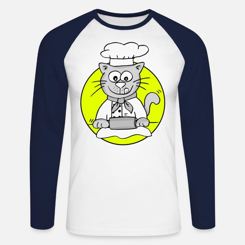 Retro Baker Cat - Profession Baker - Unisex Long Sleeve Baseball T-Shirt - white/navy