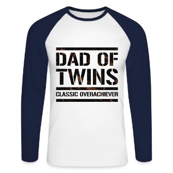 Cool Dad Of Twins Classic Overachiever Dad Gift - Unisex Long Sleeve Baseball T-Shirt - white/navy - Front - Nik (191cm)