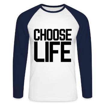 CHOOSE LIFE WHAM! George Michael T-SHIRT - Unisex Baseballshirt langarm - Weiß/Navy - Vorne - Nik (191cm)