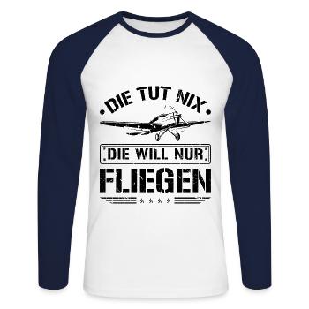 Piloten Spruch Lustig Flugzeug Cockpit Pilotin - Unisex Baseballshirt langarm - Weiß/Navy - Vorne - Nik (191cm)