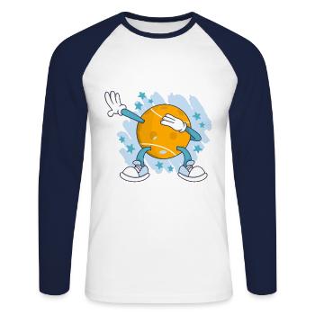 Dabbing Pickleball - T-shirt baseball manches longues Homme - blanc/marine - Devant - Nik (191cm)