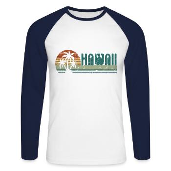 Hawaii Sonnenuntergang Retro Vintage Stil Liebhaber Geschenk - Unisex Baseballshirt langarm - Weiß/Navy - Vorne - Nik (191cm)