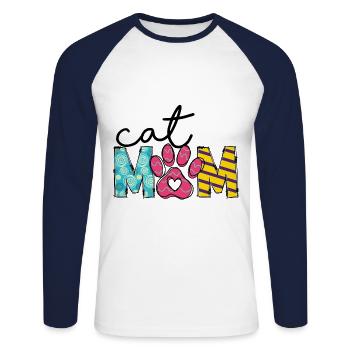 Katzen Mutter Miau Lustig Katzendame T-Shirt - Unisex Baseballshirt langarm - Weiß/Navy - Vorne - Nik (191cm)
