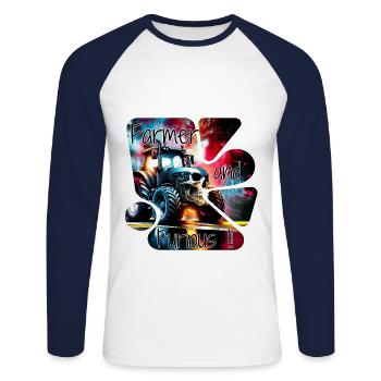 Tracteur furious and farmer agriculteur fermier - T-shirt baseball manches longues Homme - blanc/marine - Devant - Nik (191cm)
