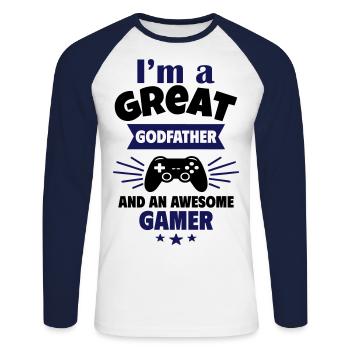 Great Godfather & Awesome Gamer Geek Gaming - Unisex Long Sleeve Baseball T-Shirt - white/navy - Front - Nik (191cm)
