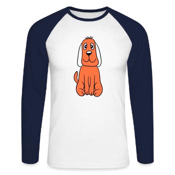 chien assis mignon petit chiot heureux animal de compagnie - T-shirt baseball manches longues Homme - blanc/marine - Devant - Nik (191cm)