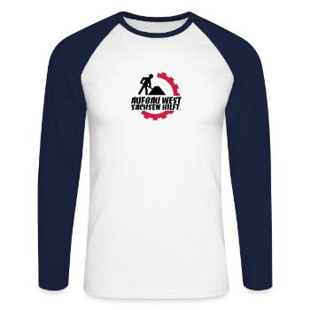 Construction West - Saxony helps. - Unisex Long Sleeve Baseball T-Shirt - white/navy - Front - Nik (191cm)