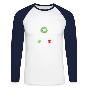 Quand le jardin m’appelle, il faut que j’aille Dictons Mesdames - T-shirt baseball manches longues Homme - blanc/marine - Devant - Nik (191cm)