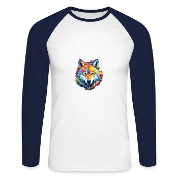 Künstlerischer Chaos-Wolfenkreis - Unisex Baseballshirt langarm - Weiß/Navy - Vorne - Nik (191cm)