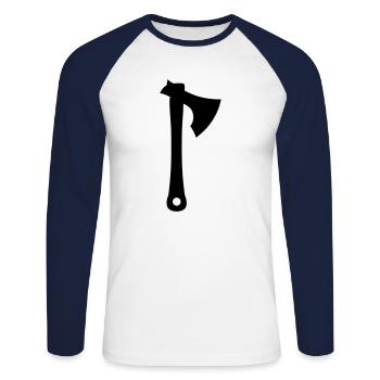 axe - Unisex Long Sleeve Baseball T-Shirt - white/navy - Front - Nik (191cm)