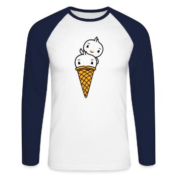 Oiseaux Cream Waffle Cream Scoops Cream Cornet - T-shirt baseball manches longues Homme - blanc/marine - Devant - Nik (191cm)