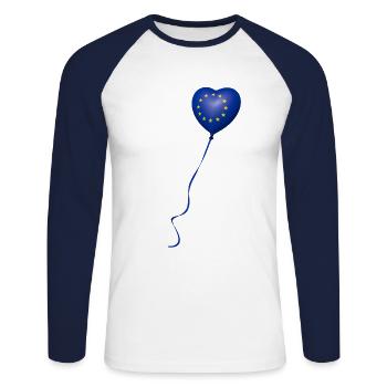 Ballon coeur aux couleurs de l'Europe - T-shirt baseball manches longues Homme - blanc/marine - Devant - Nik (191cm)