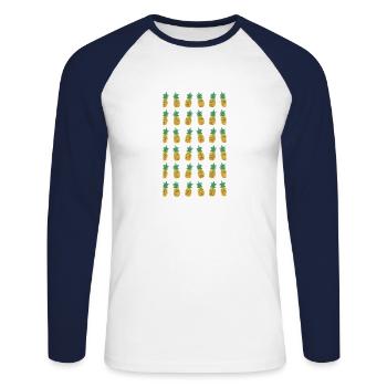 Saftig - Unisex Baseballshirt langarm - Weiß/Navy - Vorne - Nik (191cm)