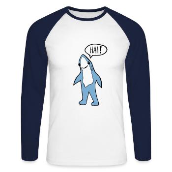 Requin👋🏼-Poisson - T-shirt baseball manches longues Homme - blanc/marine - Devant - Nik (191cm)
