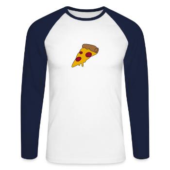 Pizza - T-shirt baseball manches longues Homme - blanc/marine - Devant - Nik (191cm)
