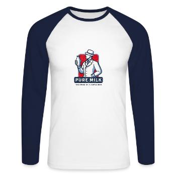 Boisson au lait pur d’un homme doux drôle - T-shirt baseball manches longues Homme - blanc/marine - Devant - Nik (191cm)