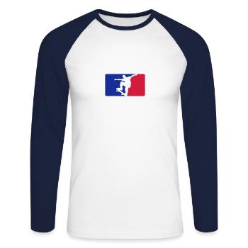 Logo du skate - T-shirt baseball manches longues Homme - blanc/marine - Devant - Nik (191cm)
