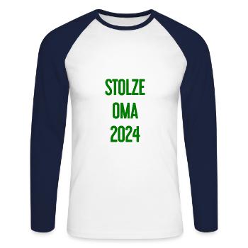 Stolze Oma 2024 – Perfekt für frischgebackene Omas - Unisex Baseballshirt langarm - Weiß/Navy - Vorne - Nik (191cm)