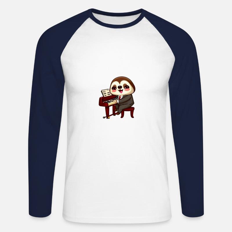 Faultier am Klavier - Unisex Baseballshirt langarm - Weiß/Navy