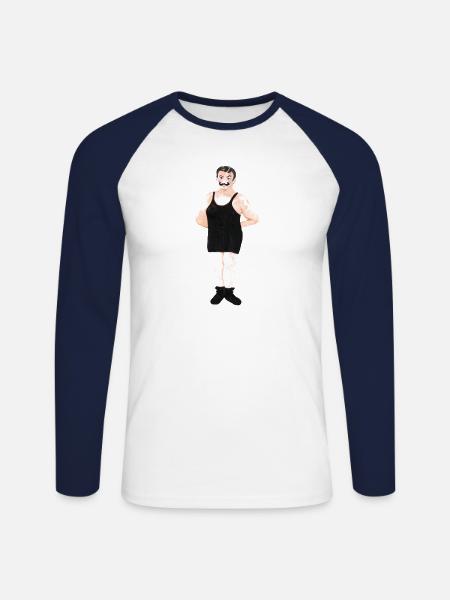Bodybuilder d'haltérophile de cirque - T-shirt baseball manches longues Homme - blanc/marine