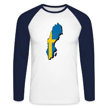 Suède suédois carte vacances voyage cadeau SWE - T-shirt baseball manches longues Homme - blanc/marine - Devant - Nik (191cm)