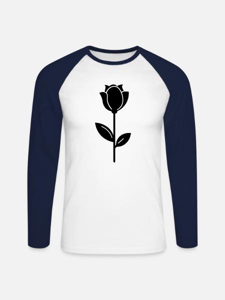 Rosa Blume - Unisex Baseballshirt langarm - Weiß/Navy